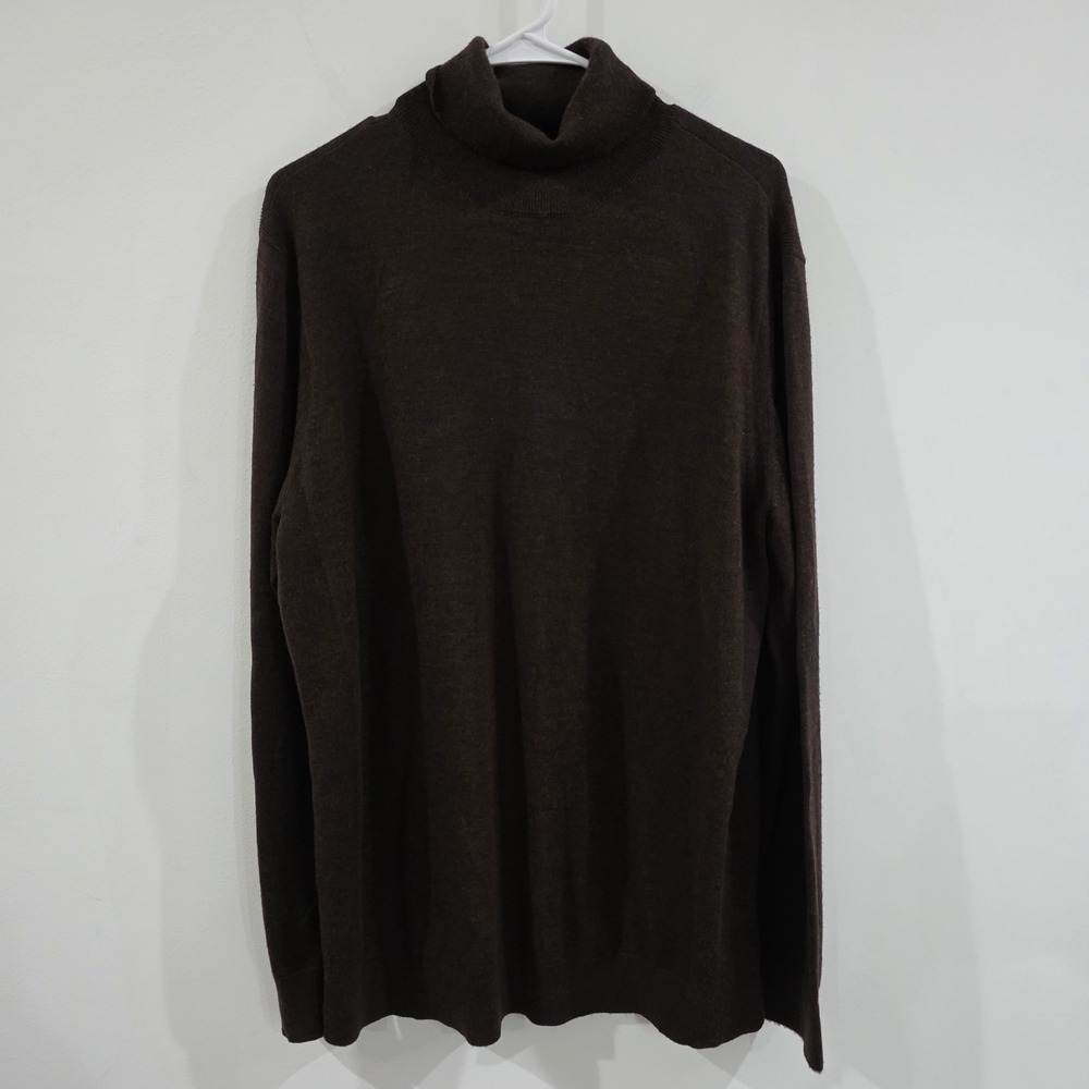 Express Mens Turtleneck Wool Sweater Size XL Brown Minimalist
